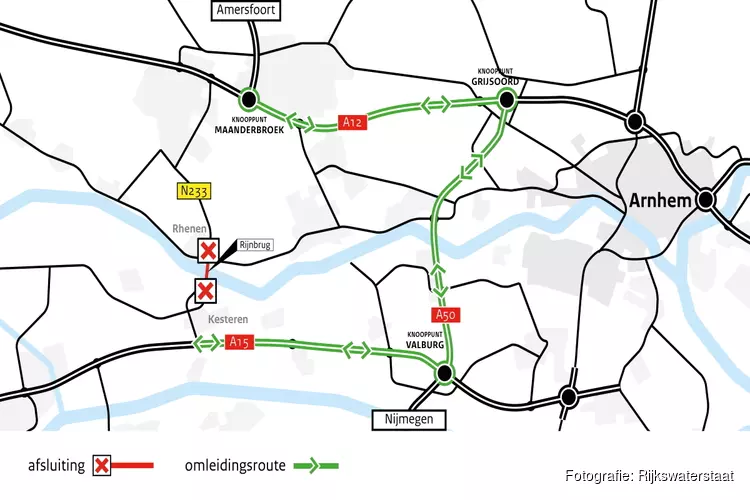 16-17 juli: Nachtelijke afsluiting Rijnbrug Rhenen